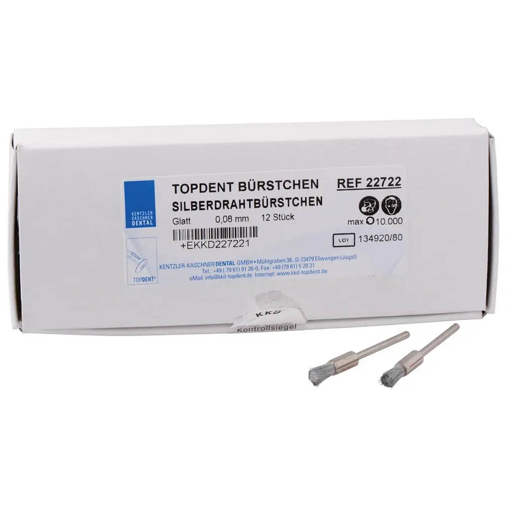 Kentzler-Kaschner TOPDENT Silberdraht Bürstchen - Packung 12 Stück HP, glatt, Stärke 0,08 mm