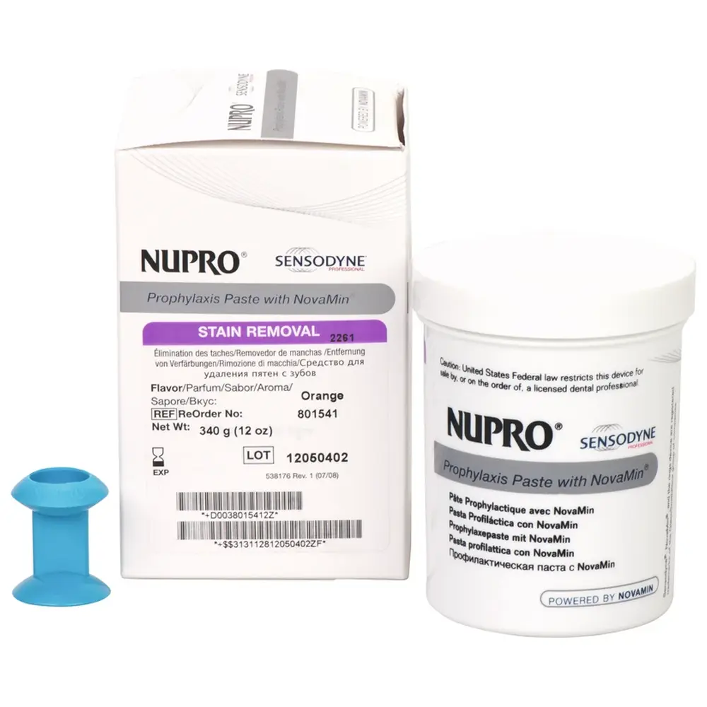 Dentsply Sirona NUPRO® mit NovaMin® - Packung 340 g Reinigungspaste ohne Fluorid, Prophy Grip, Orange
