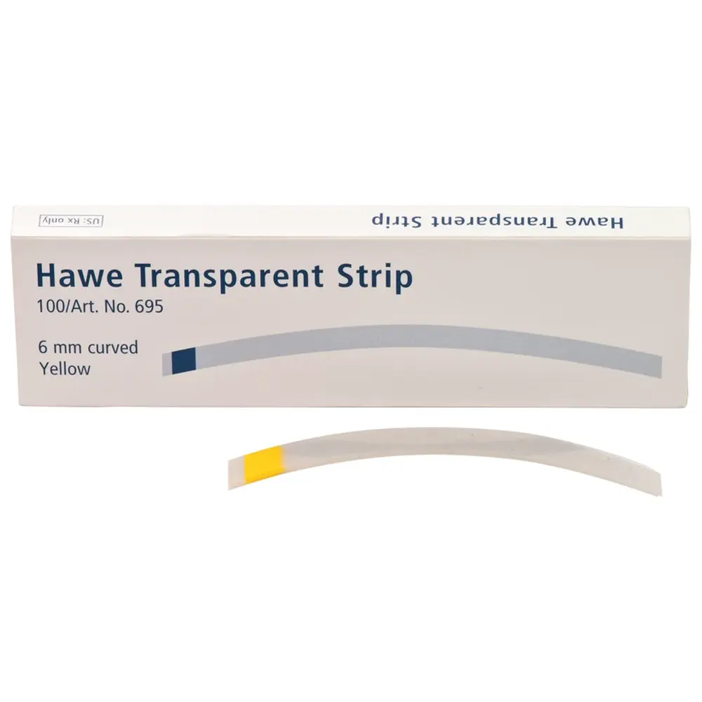 Kerr Strips transparent - Packung 100 Stück gelb, 73 mm, Breite 6 mm, gebogen