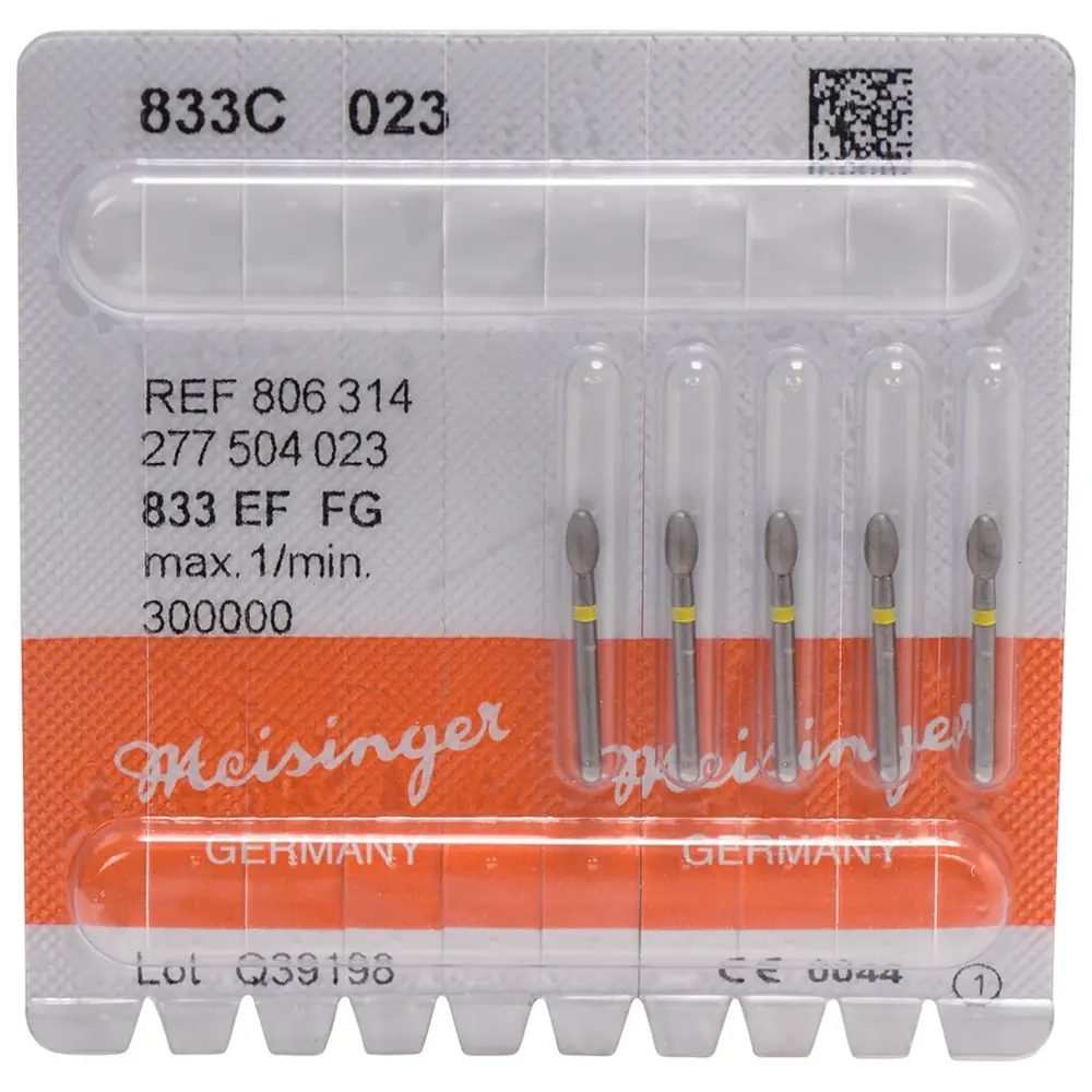 Hager & Meisinger Diamanten 833 - Packung 5 Stück gelb extra fein, FG, Figur 277 Ei, 4,2 mm, ISO 023