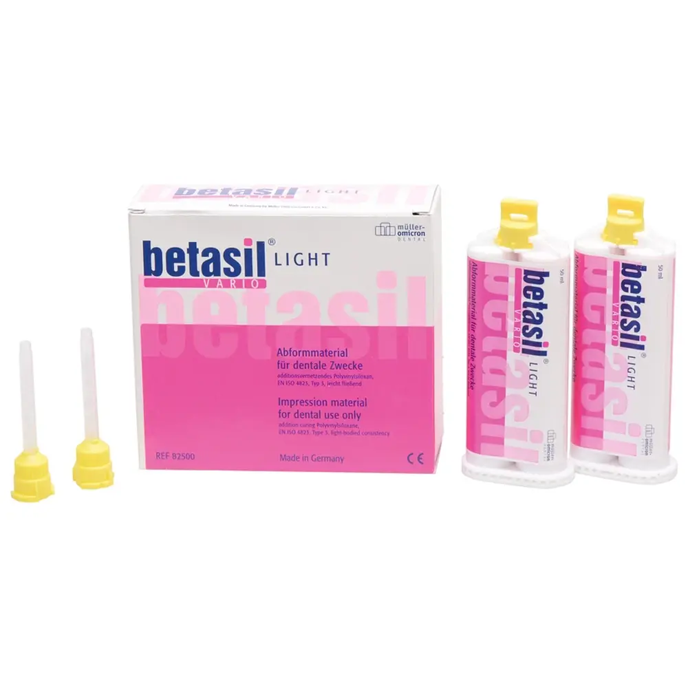 Müller-Omicron betasil® VARIO LIGHT - Packung 2 x 50 ml Kartusche light, 12 Mixing Tips gelb