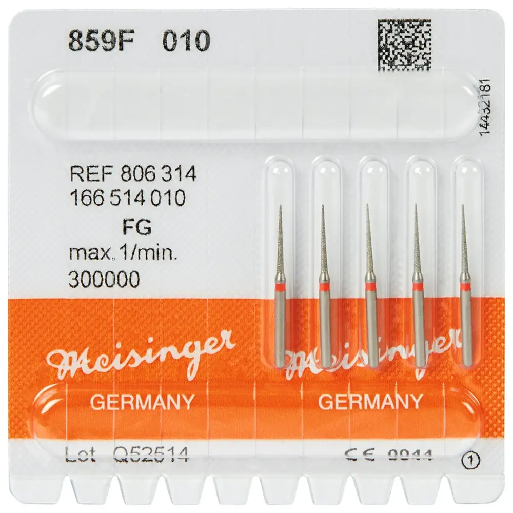 Hager & Meisinger Diamanten 859 - Packung 5 Stück rot fein, FG, Figur 166 kon. spitz, 10 mm, ISO 010