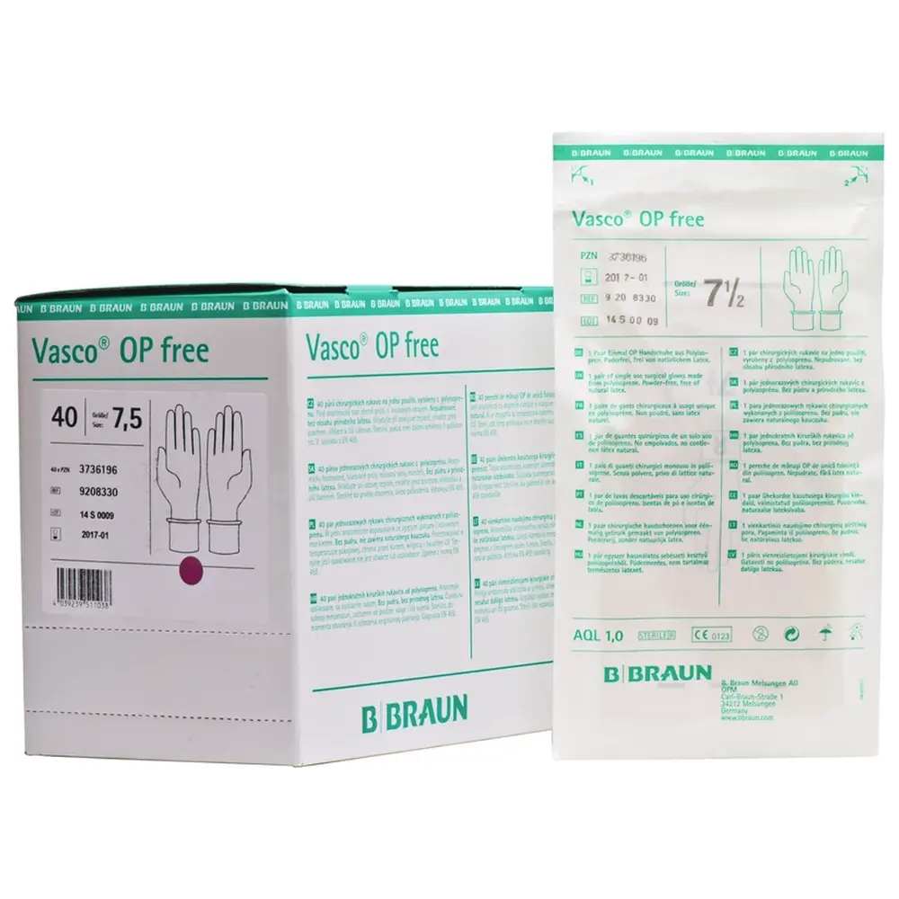 B. Braun Vasco® OP free - Packung 40 Paar puderfrei, naturweiß, Größe 7,5