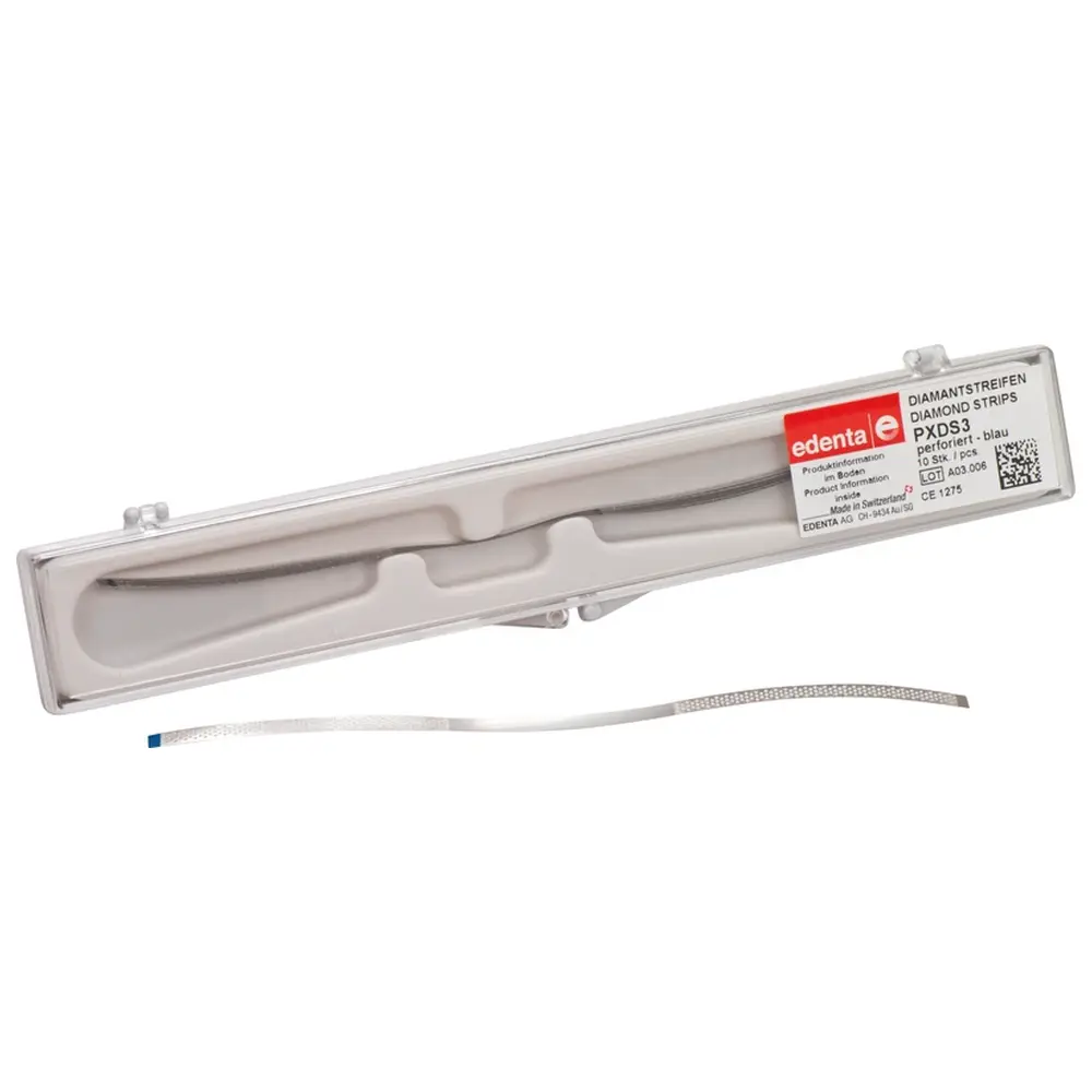 Edenta Diamantstreifen - Packung 10 Stück einseitig, perforiert, 40 mm Sägeverzahnung, blau Standard, 3,75 mm, Stärke 0,13 mm