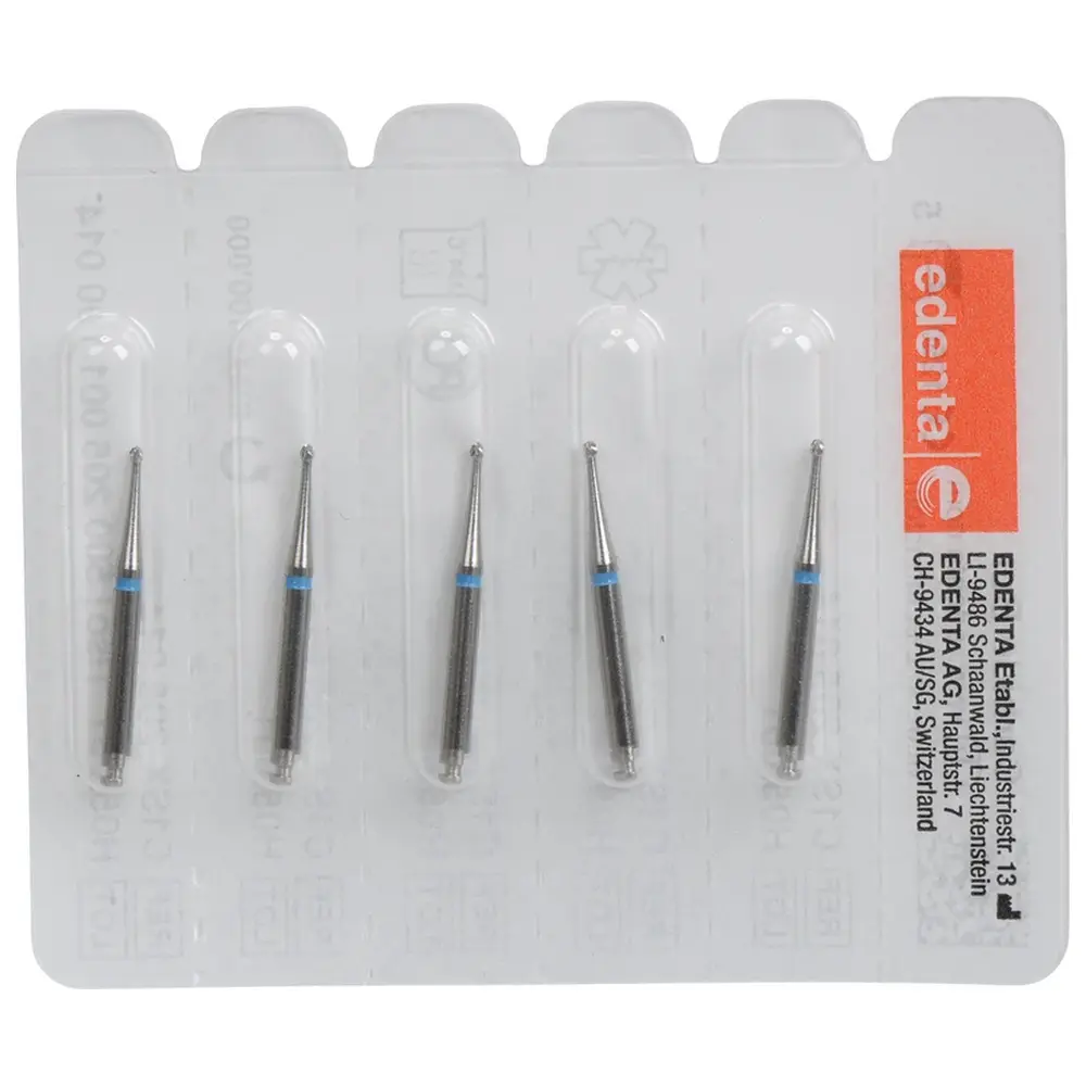 Edenta HM-Bohrer C1SX - Packung 5 Stück Kreuzverzahnung blau RAL, Figur 001, ISO 014