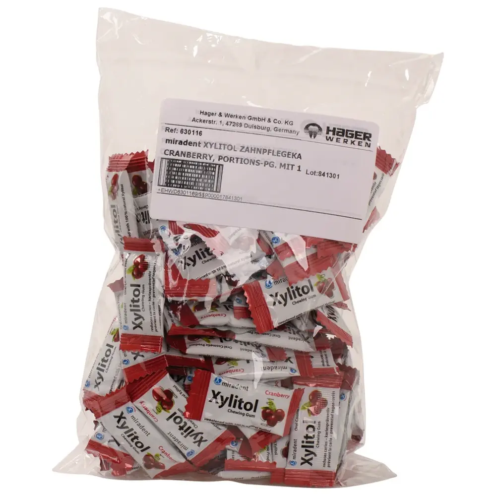 Hager & Werken Xylitol Chewing Gum - Packung 100 x 2 Stück Cranberry