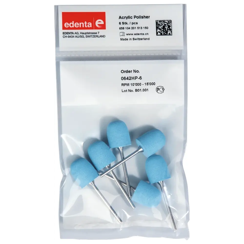 Edenta Acrylic Polisher - Packung 6 Stück hellblau, HP, Figur 201, 18 mm, ISO 150