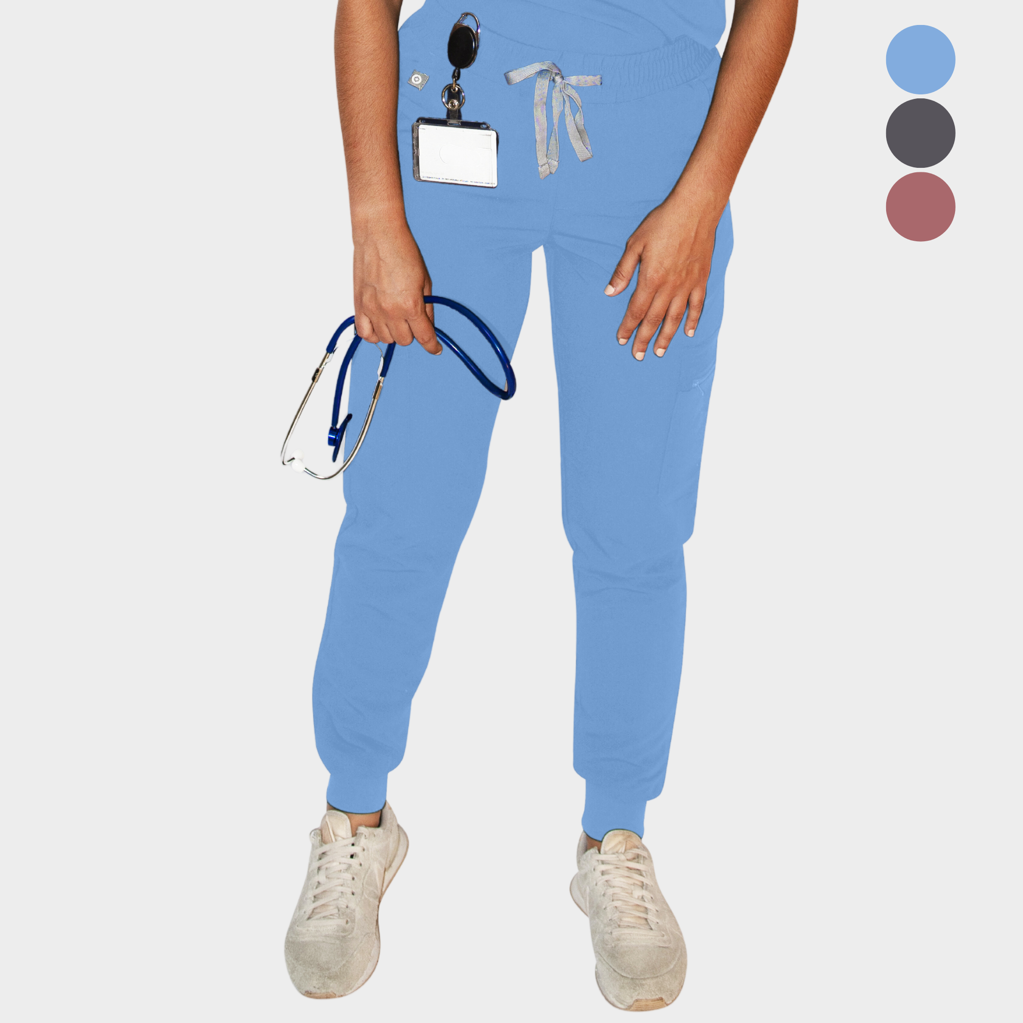 Ambou Jogger Kasack Hosen – FlexComfort, hoch geschnitten, schmale Passform, Yoga-Hüftbund, 8 Taschen, Größe L, Farbe Ceil Blue