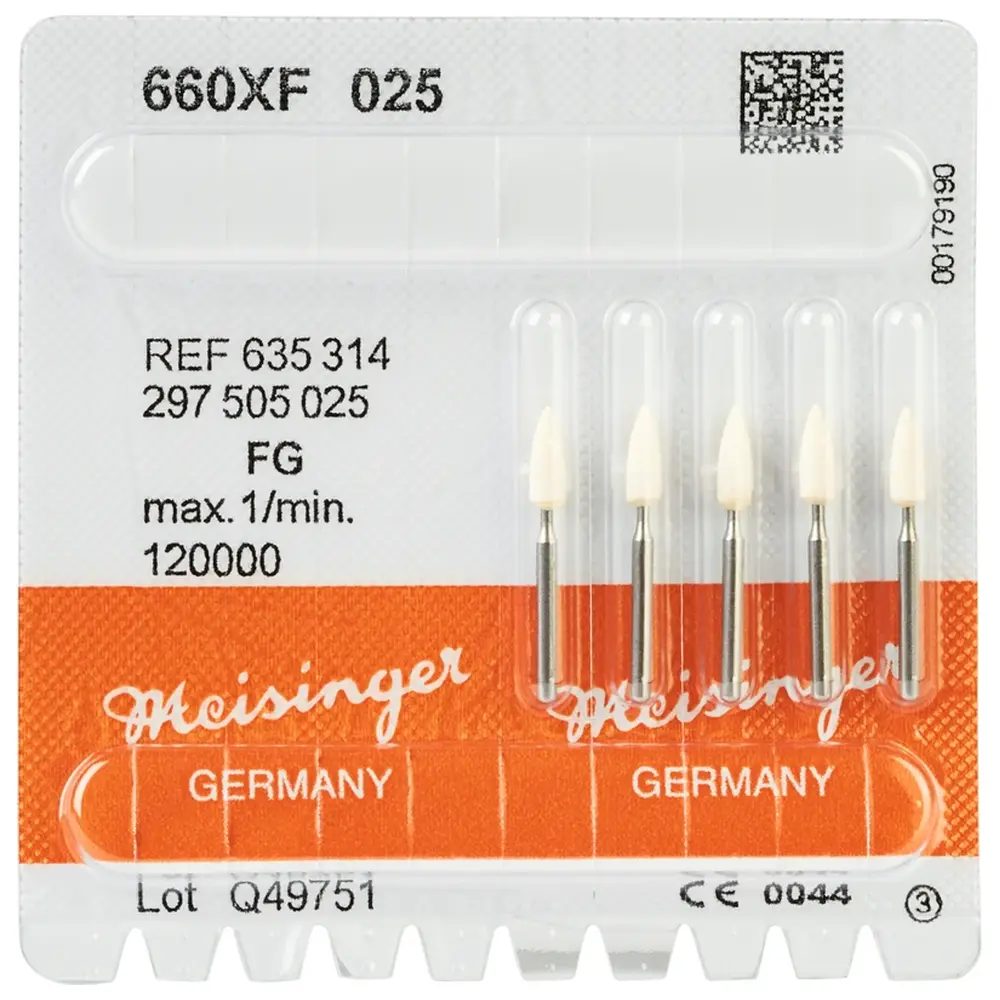 Hager & Meisinger Keramische Schleifer 660 - Packung 5 Stück weiß extra fein, FG, Figur 297, 7 mm, ISO 025