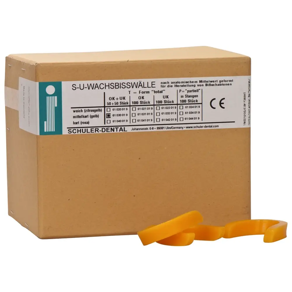 SCHULER-DENTAL S-U-Wachsbisswälle - Packung 2 x 50 Bögen gelb, (OK,UK), mittel, Form T