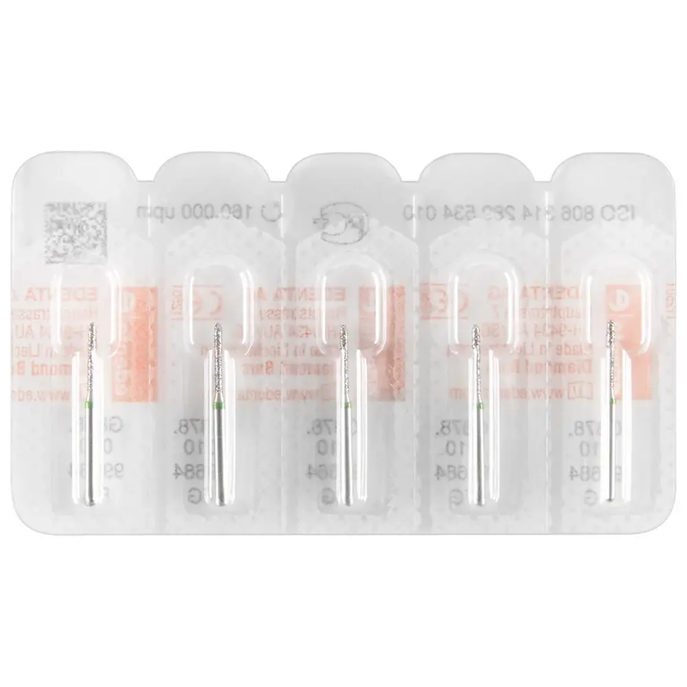 Edenta Diamanten 878 - Packung 5 Stück grün grob, FG, Figur 289 Torpedo zylindrisch, 8 mm, ISO 010