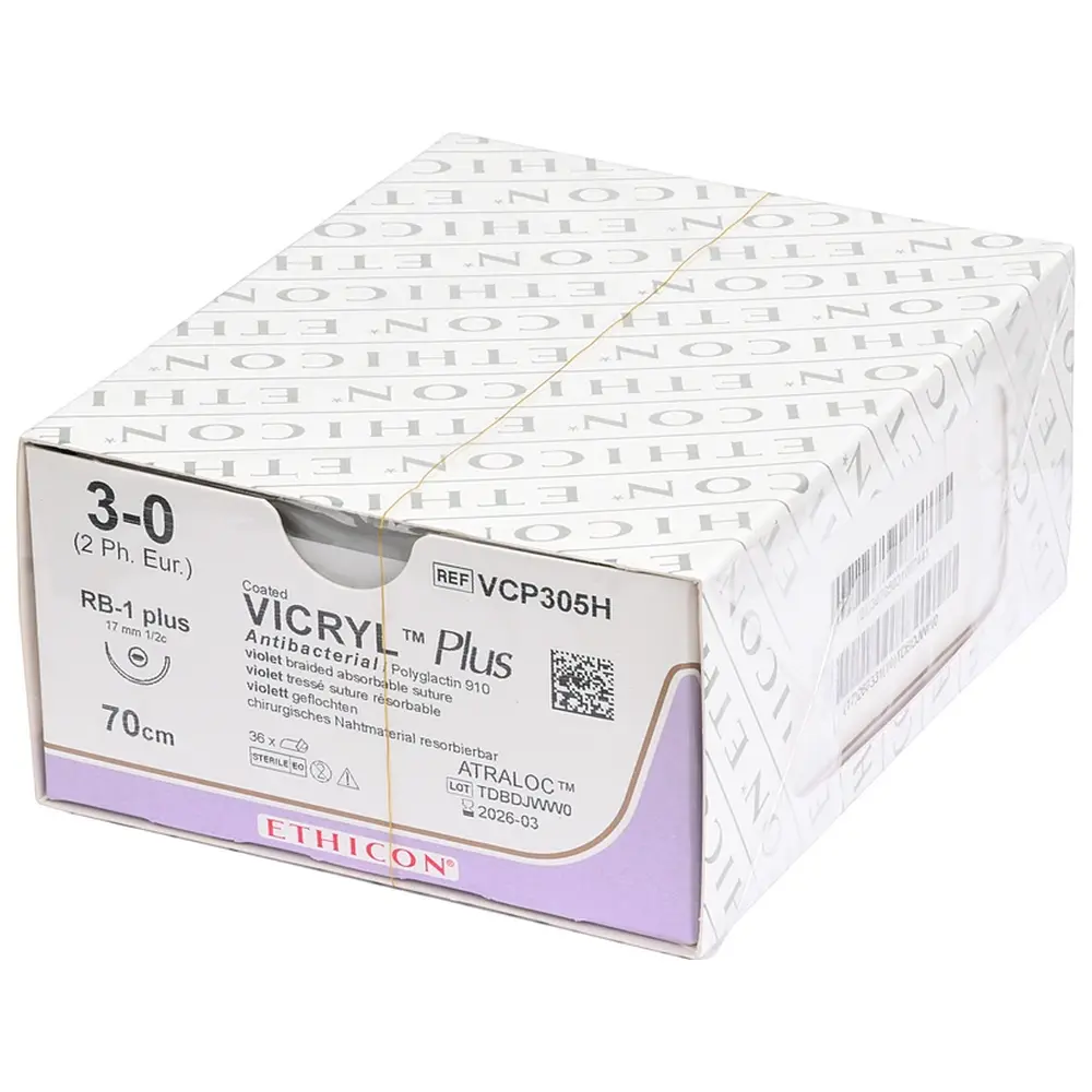 ETHICON Johnson & Johnson MEDICAL VICRYL™ Plus - Packung 36 Stück violett, 70 cm, RB1 PLUS, USP 3-0, Stärke 2