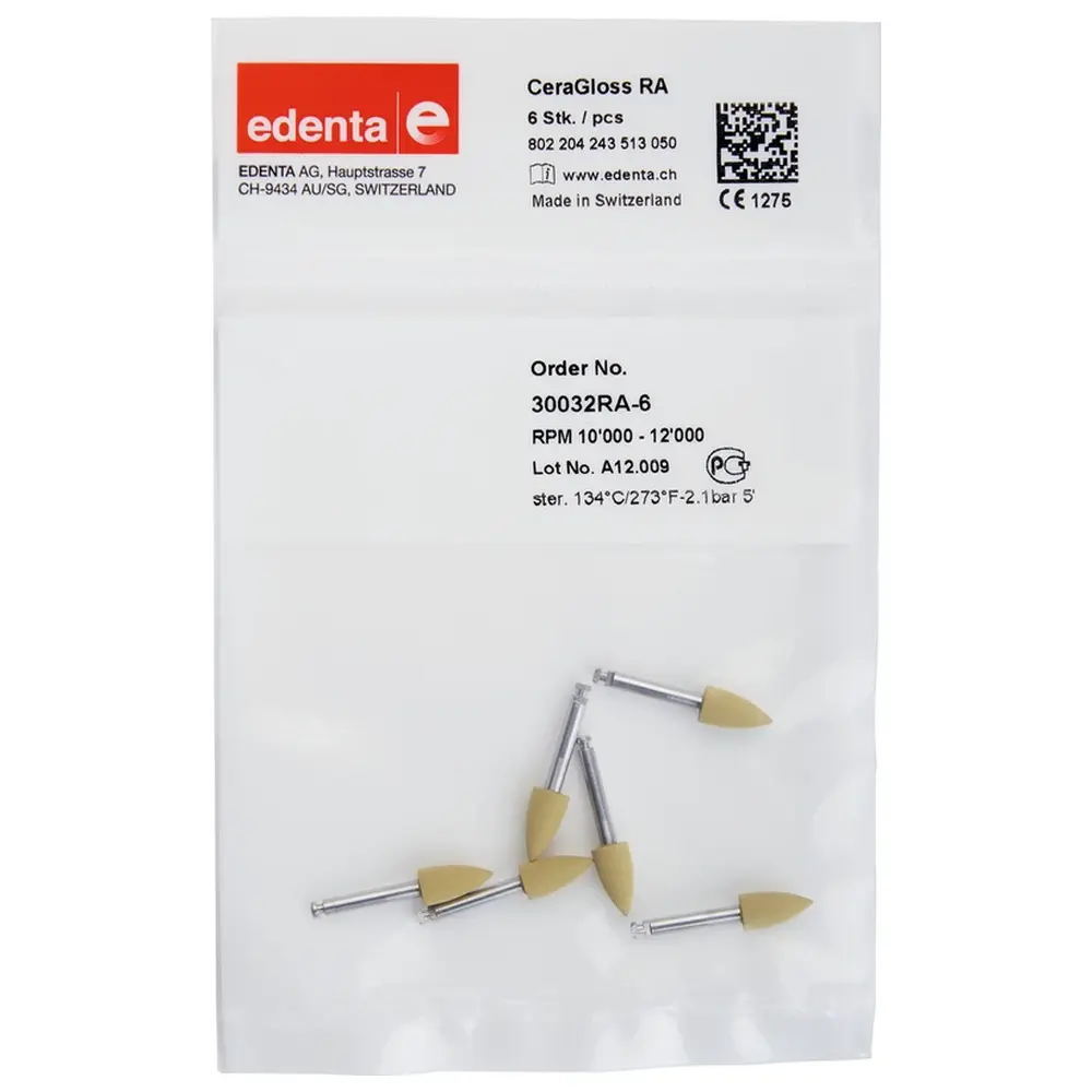 Edenta CeraGloss - Packung 6 Stück gelb, RA, Figur 243, 10 mm, ISO 050