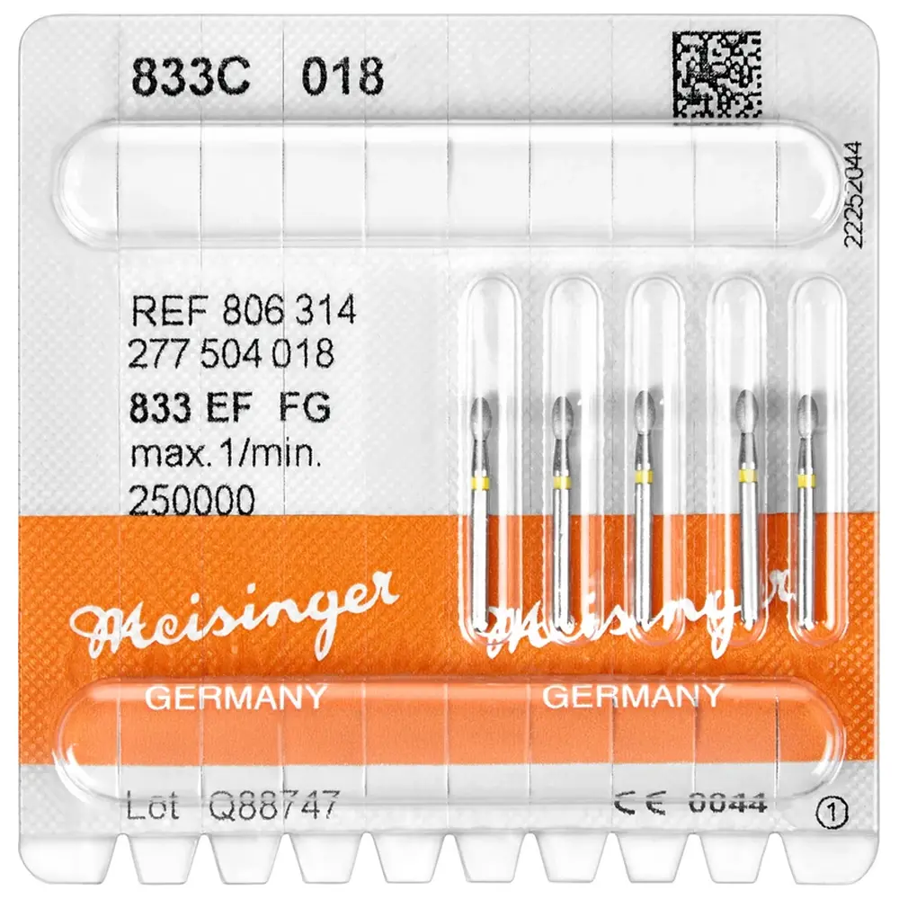 Hager & Meisinger Diamanten 833 - Packung 5 Stück gelb extra fein, FG, Figur 277 Ei, 3,4 mm, ISO 018