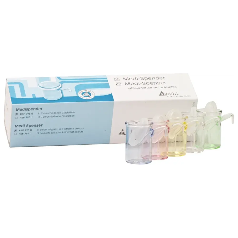 Becht Medi-Spender-Gläschen - Sortiment 5 Stück sortiert (klar, gelb, rosalin, grün, blau)