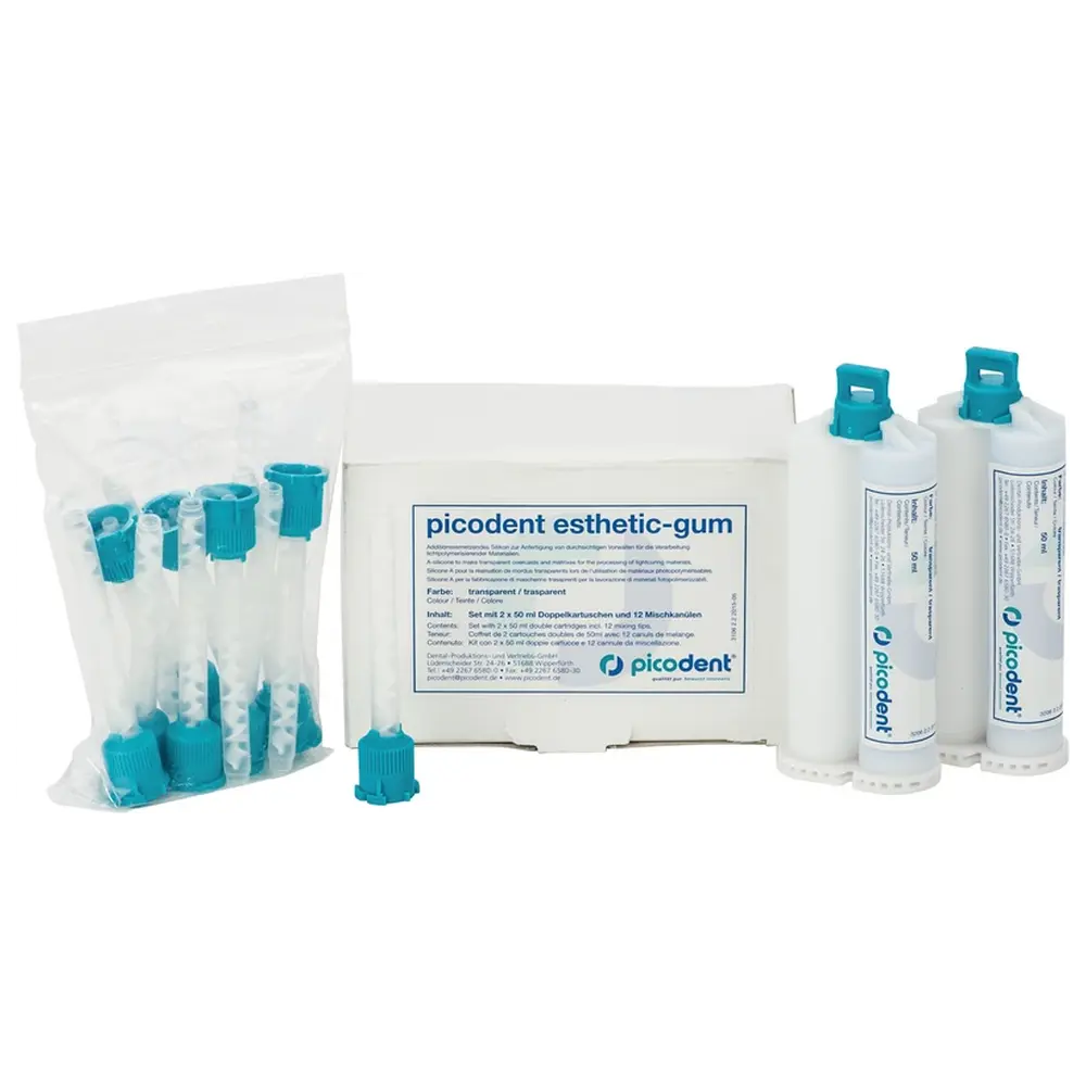 picodent® esthetic-gum - Set 2 x 50 ml Doppelkartusche, 12 Mischkanülen picodent® esthetic-gum - Set 2 x 50 ml Doppelkartusche, 12 Mischkanülen