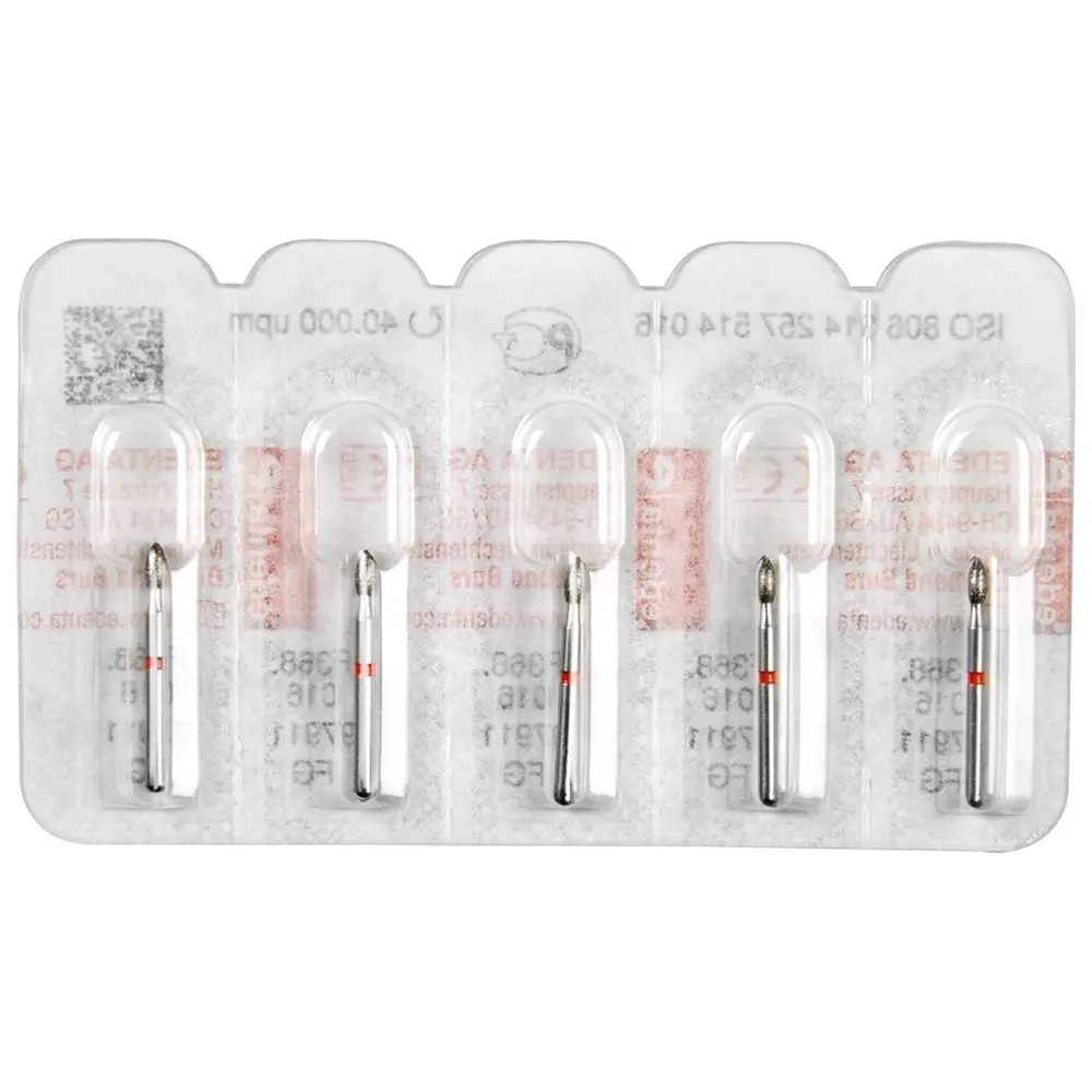 Edenta Diamanten 368 - Packung 5 Stück rot fein, FG, Figur 257 Knospe, 3,5 mm, ISO 016
