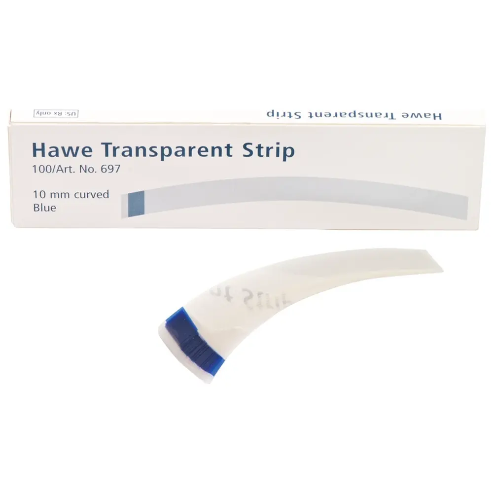 Kerr Strips transparent - Packung 100 Stück blau, 73 mm, Breite 10 mm, gebogen