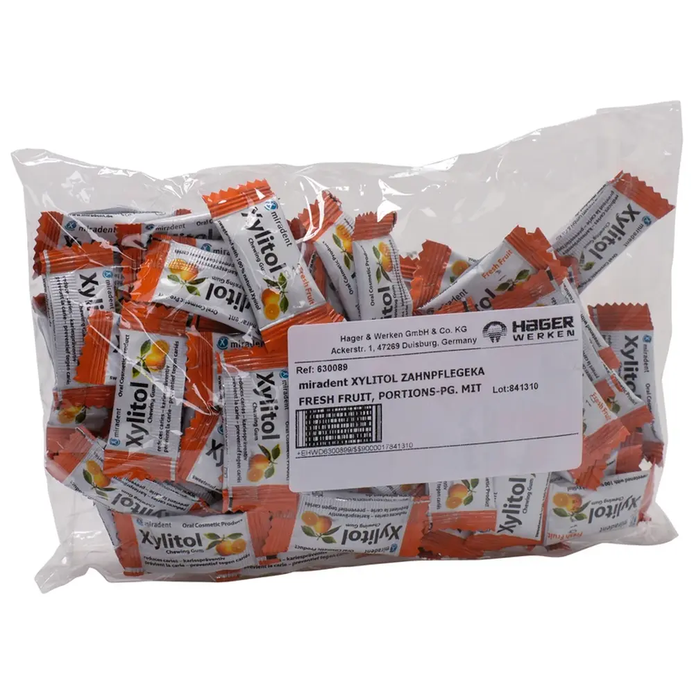 Hager & Werken Xylitol Chewing Gum - Packung 100 x 2 Stück Frucht