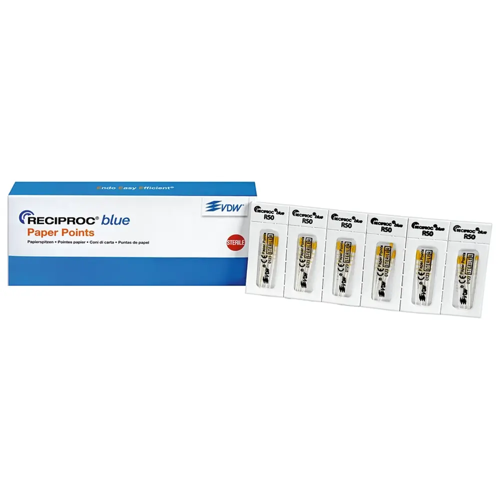 VDW RECIPROC® blue Papierspitzen - Sortiment 180 Stück (90x ISO 025, 60x ISO 040, 30x ISO 050)