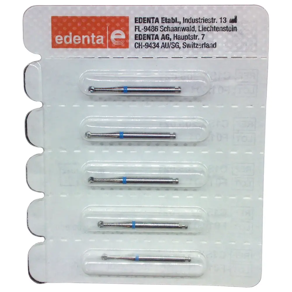 Edenta HM-Bohrer C1SX - Packung 5 Stück Kreuzverzahnung blau RAL, Figur 001, ISO 021