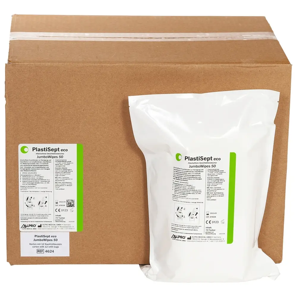 ALPRO MEDICAL PlastiSept eco JumboWipes 50 - Karton 12 x 70 Stück