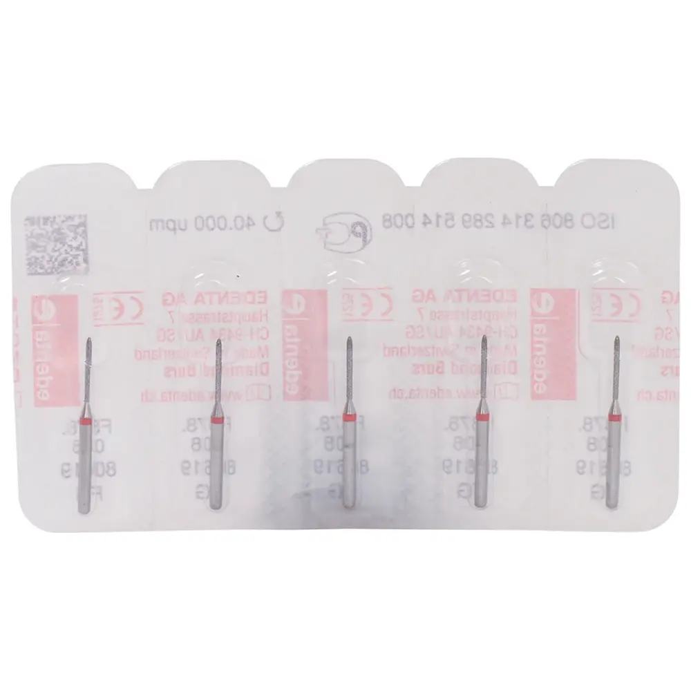 Edenta Diamanten 878 - Packung 5 Stück rot fein, FG, Figur 289 Torpedo zylindrisch, 8 mm, ISO 008