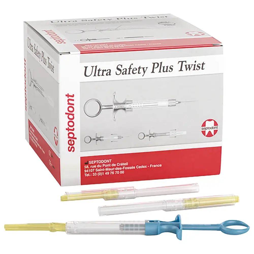 Septodont Ultra Safety Plus Twist - Packung 100 Injektionssysteme, 1 Mehrweghandstück, Gr. G27 lang 0,4 mm x 35 mm
