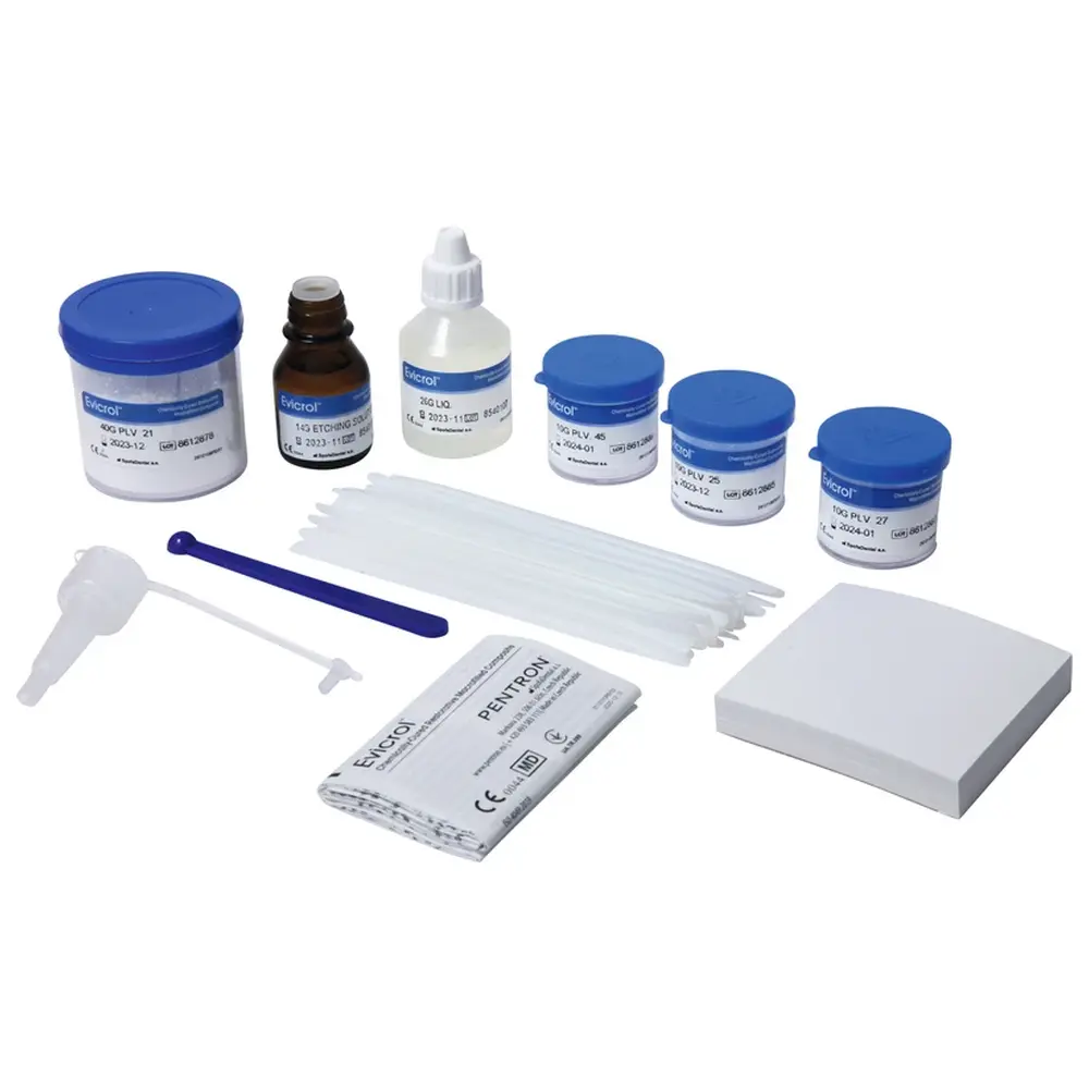 Kerr Evicrol™ - Set 40 g Grundfarbton, 3 x 10 g Zusatzfarbtöne, 26 g Liquidum, 14 g Ätzlösung, Zubehör