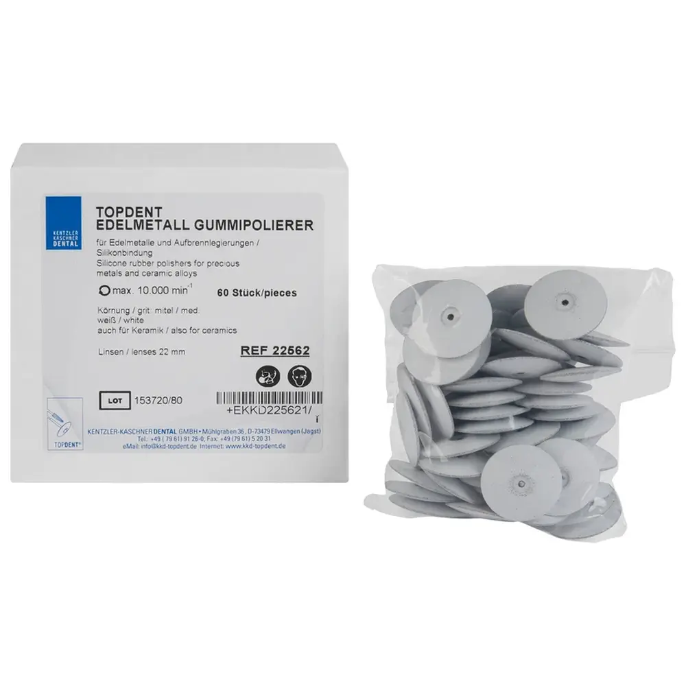 Kentzler-Kaschner TOPDENT Edelmetall Gummipolierer - Packung 60 Stück weiß mittel (auch für Keramik), Linse 22 mm