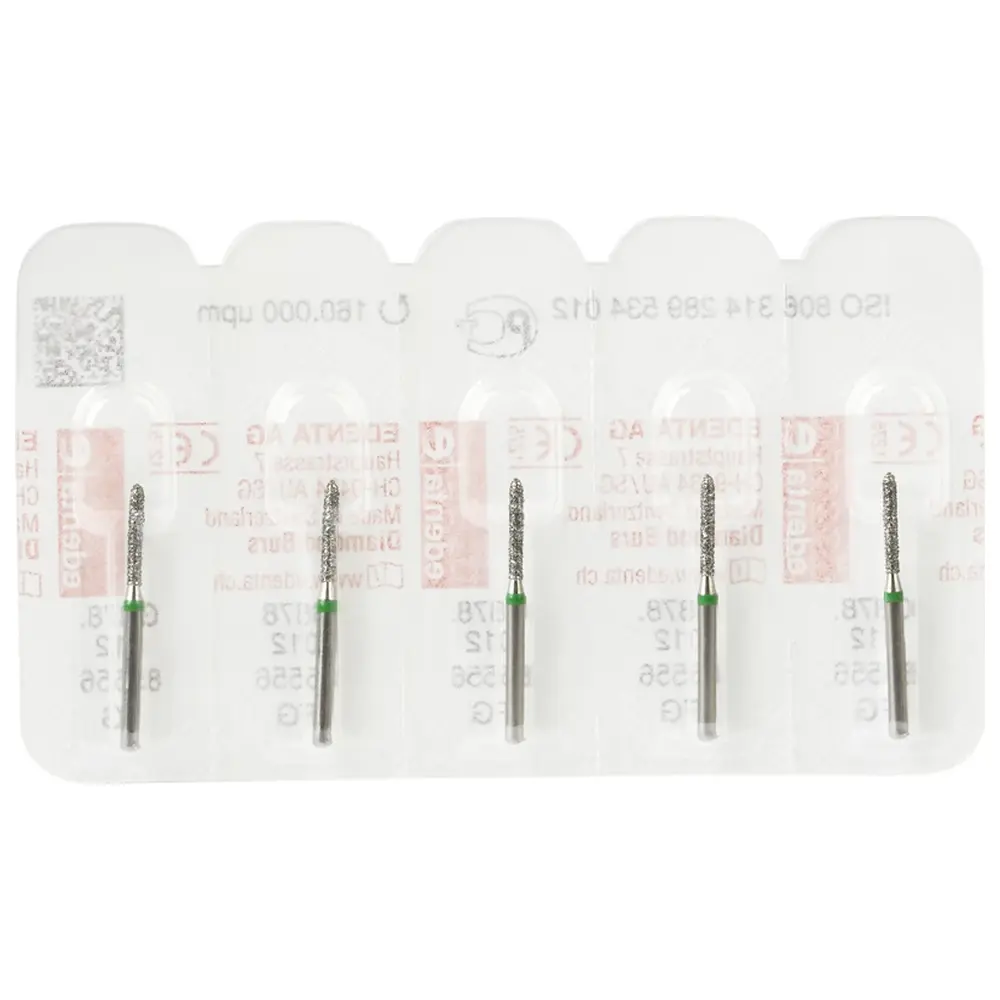 Edenta Diamanten 878 - Packung 5 Stück grün grob, FG, Figur 289 Torpedo zylindrisch, 8 mm, ISO 012