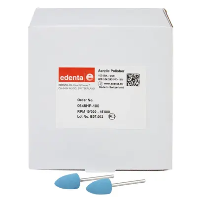 Edenta Acrylic Polisher - Packung 100 Stück, hellblau, HP, Figur 243, 19,5 mm, ISO 110