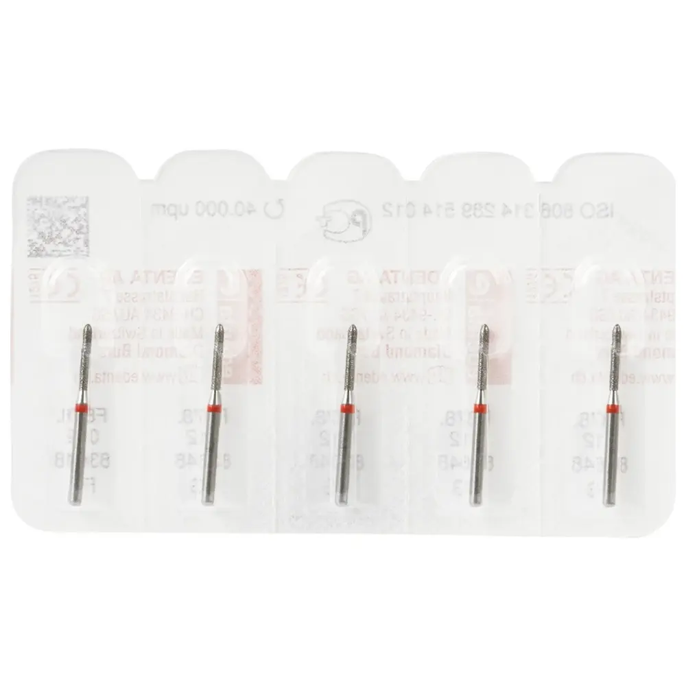 Edenta Diamanten 878 - Packung 5 Stück rot fein, FG, Figur 289 Torpedo zylindrisch, 8 mm, ISO 012