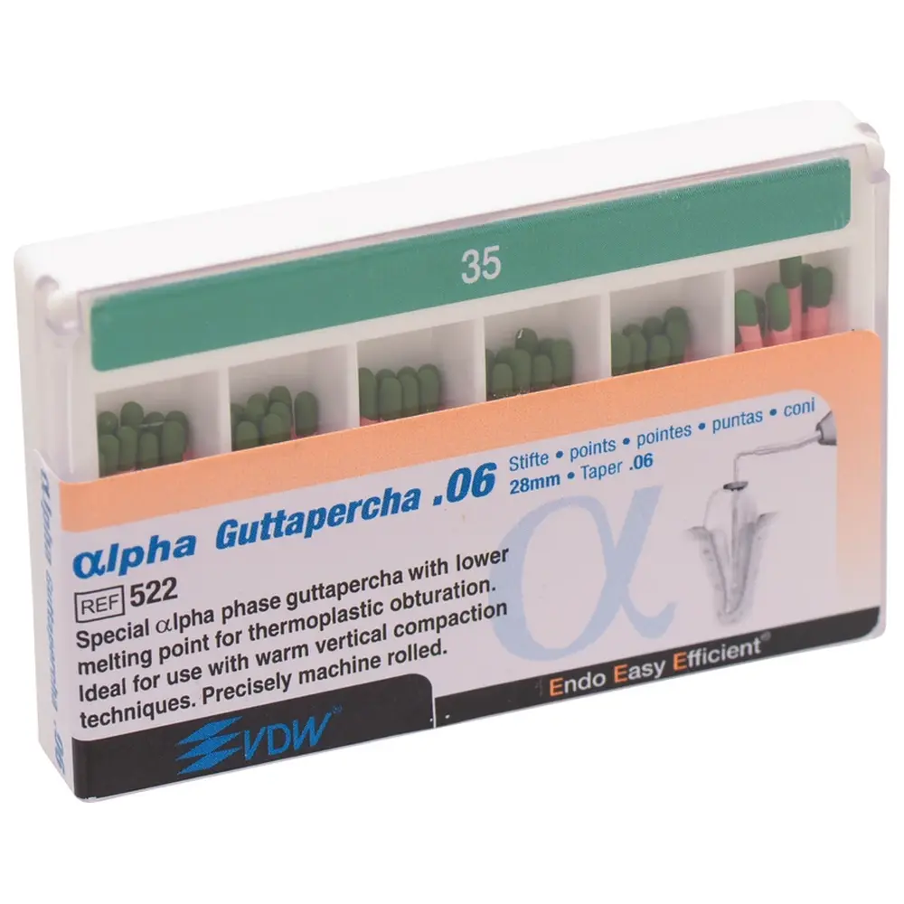 VDW αlpha Guttapercha - Packung 60 Stück 28 mm, Taper.06 ISO 035