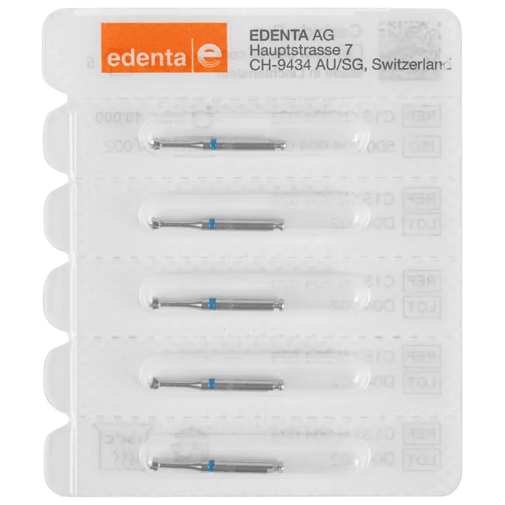 Edenta HM-Bohrer C1SXN - Packung 5 Stück Kreuzverzahnung blau, RA, Figur 004 ISO 023
