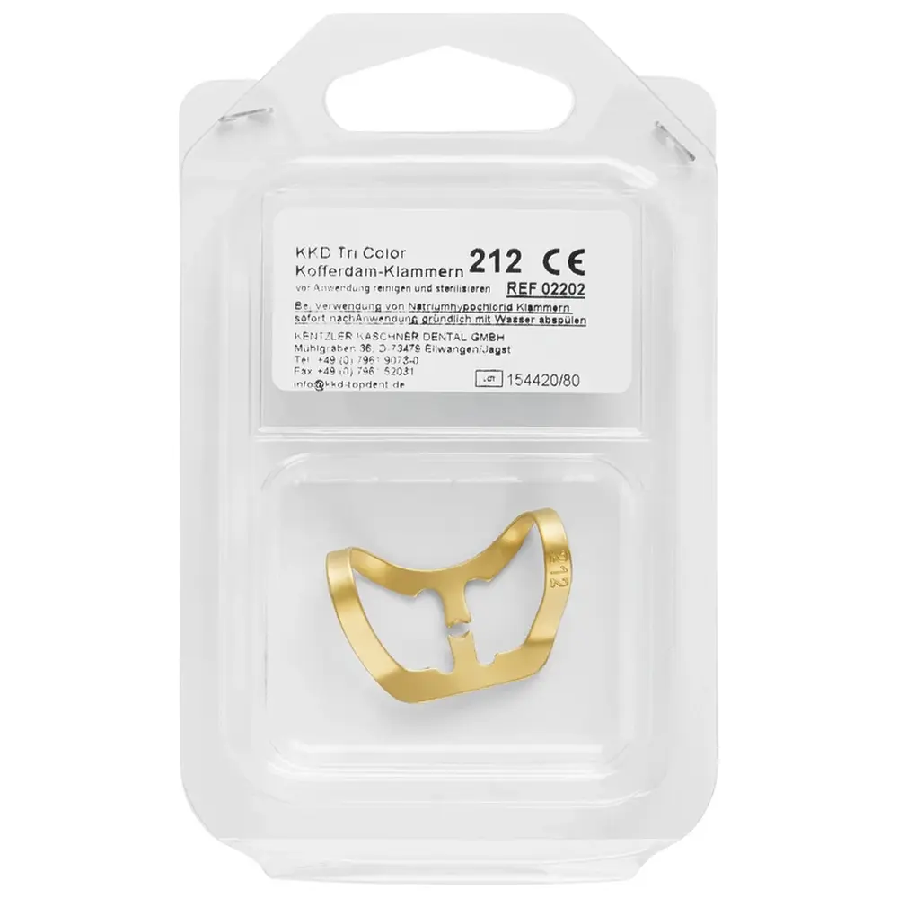 Kentzler-Kaschner KKD® Kofferdam Klammern triColor Antireflect - Stück gold matt, Nr. 212, für labiale Karies