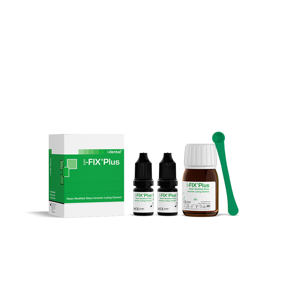 i-FIX Plus Mini Kit i-dental Resin Luting Cement – Modifizierter Glasionomer, 7g Pulver, 4g Flüssigkeit, inklusive Messlöffel | FIX Plus Mini Kit