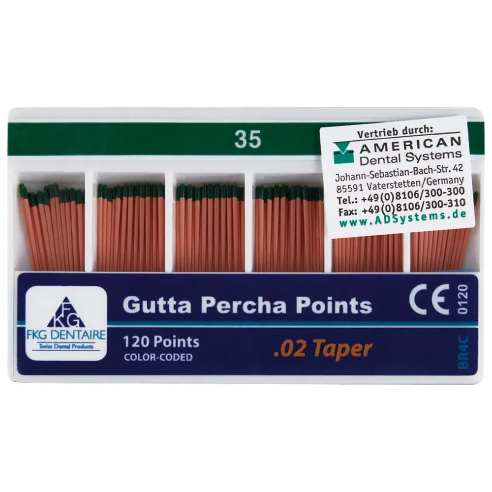 American Dental FKG Gutta Percha - Packung 120 Stück Taper.02 ISO 035